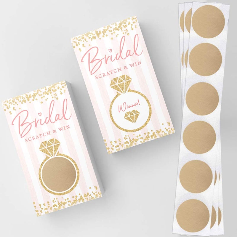 Printed Party Bridal Shower Games â€“ Scratch Off Raffle Cards, Fun Wedding Shower Game, Pink and Gold Design, 30 Cards & Stickers - Image 2